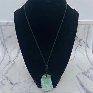Green Stone Pendant Necklace on Adjustable Black Cord